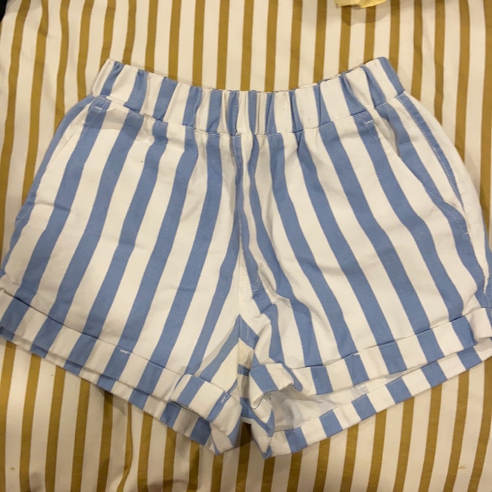 blue and white striped shorts